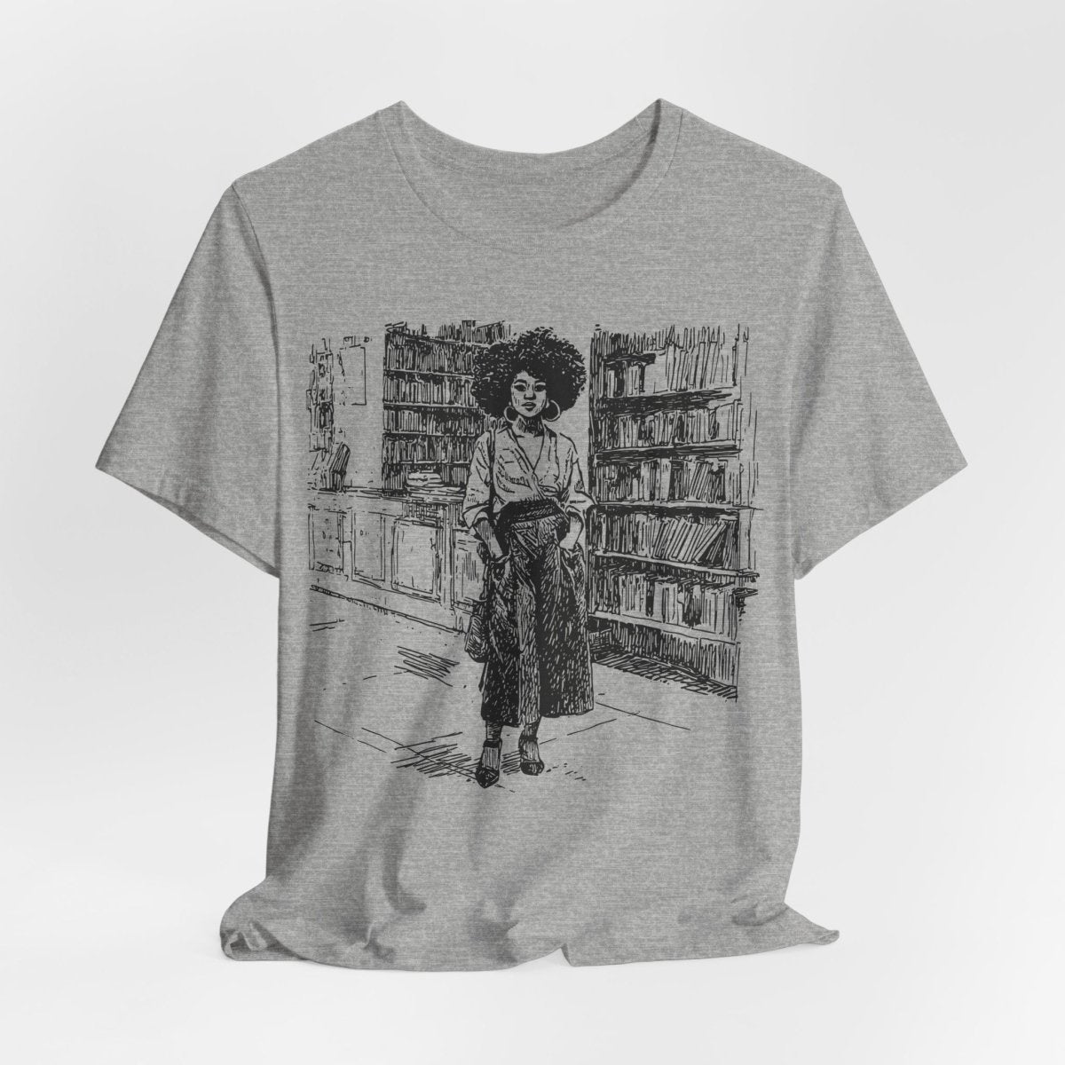 Afro Library Girl T-Shirt - Afrocentric Art by The Trini Gee
