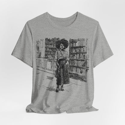 Afro Library Girl T-Shirt - Afrocentric Art by The Trini Gee