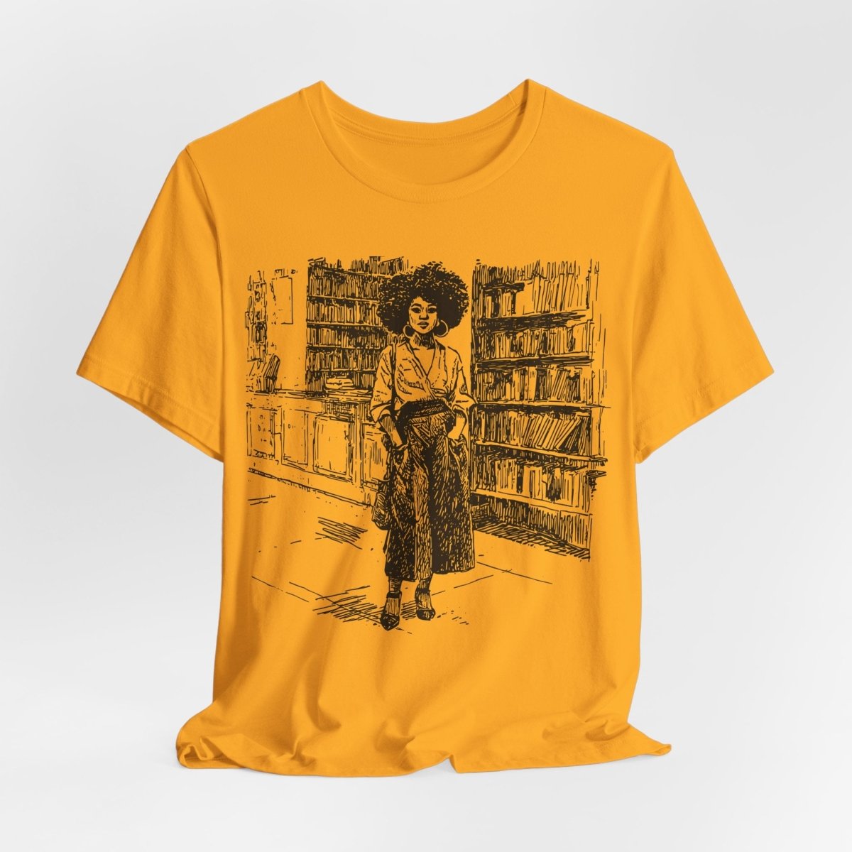 Afro Library Girl T-Shirt - Afrocentric Art by The Trini Gee