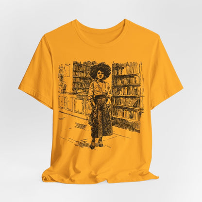 Afro Library Girl T-Shirt - Afrocentric Art by The Trini Gee