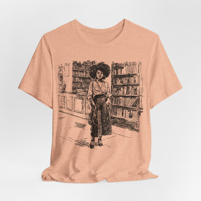 Afro Library Girl T-Shirt - Afrocentric Art by The Trini Gee