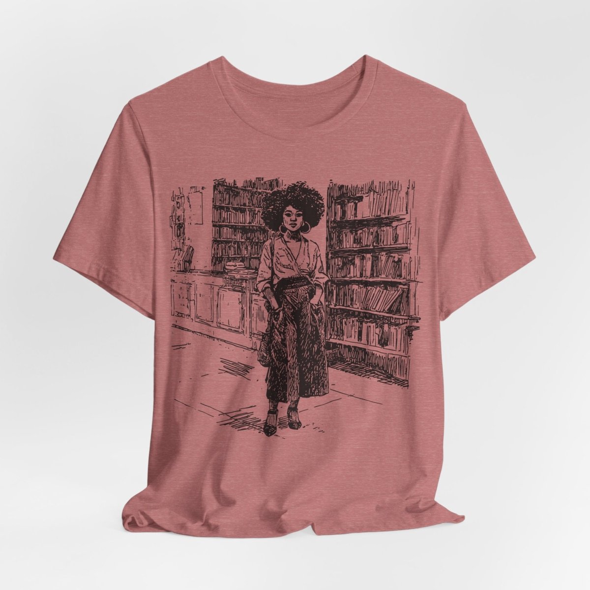 Afro Library Girl T-Shirt - Afrocentric Art by The Trini Gee