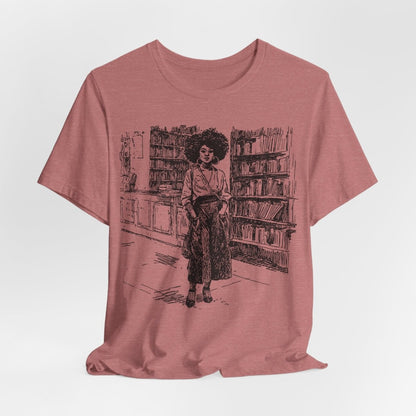 Afro Library Girl T-Shirt - Afrocentric Art by The Trini Gee
