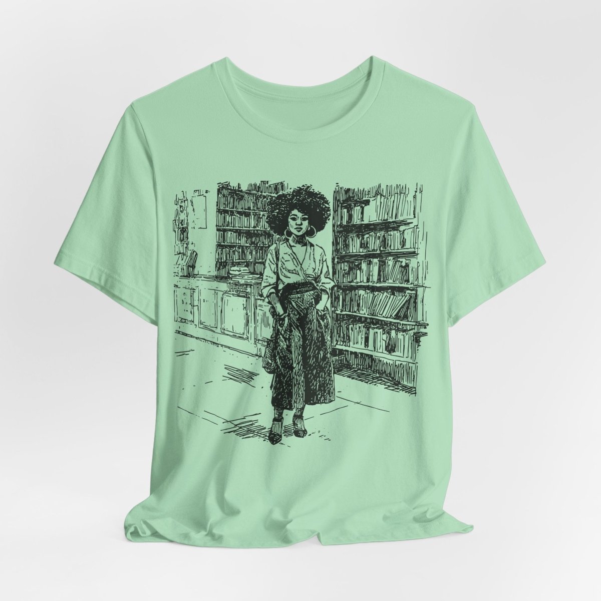 Afro Library Girl T-Shirt - Afrocentric Art by The Trini Gee