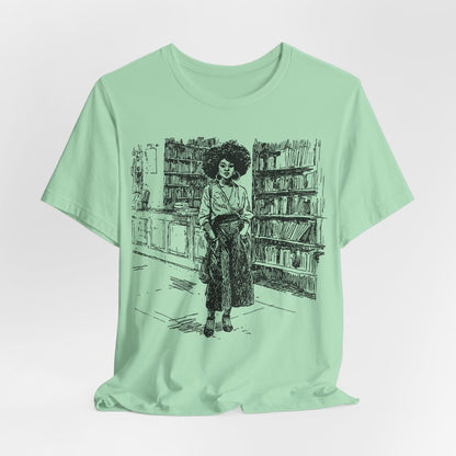 Afro Library Girl T-Shirt - Afrocentric Art by The Trini Gee