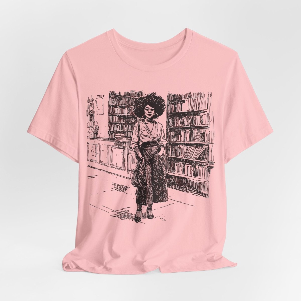 Afro Library Girl T-Shirt - Afrocentric Art by The Trini Gee
