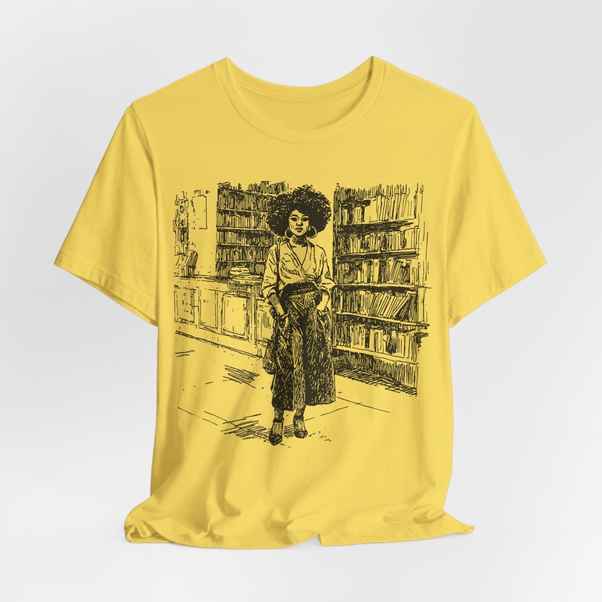 Afro Library Girl T-Shirt - Afrocentric Art by The Trini Gee
