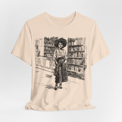 Afro Library Girl T-Shirt - Afrocentric Art by The Trini Gee