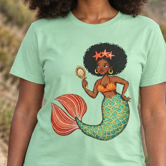Afro Mermaid Glam T-Shirt - Afrocentric Art by The Trini Gee