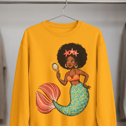 Afro Mermaid Sweatshirt - Afrocentric Art by The Trini Gee