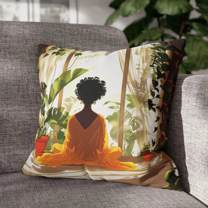 Afro Plants Window Throw Pillow - Afrocentric Art by The Trini Gee