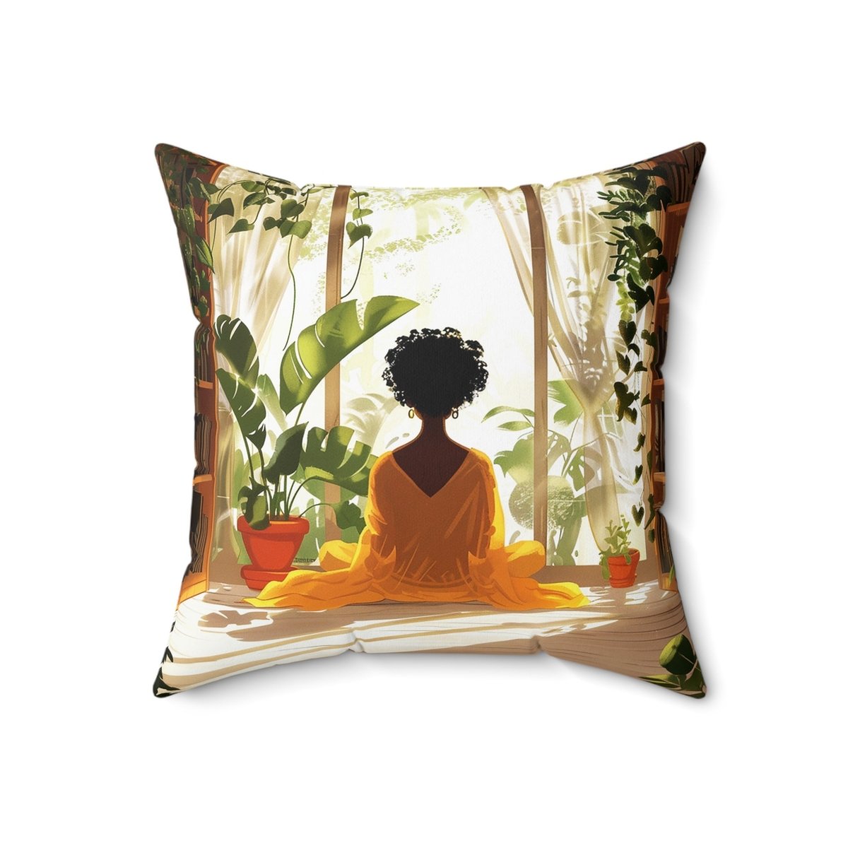 Afro Plants Window Throw Pillow - Afrocentric Art by The Trini Gee