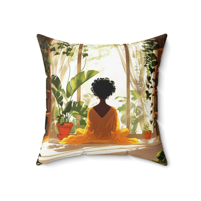 Afro Plants Window Throw Pillow - Afrocentric Art by The Trini Gee