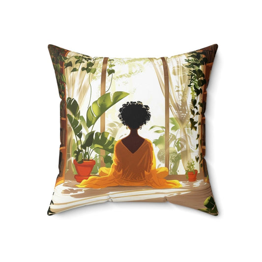 Afro Plants Window Throw Pillow - Afrocentric Art by The Trini Gee