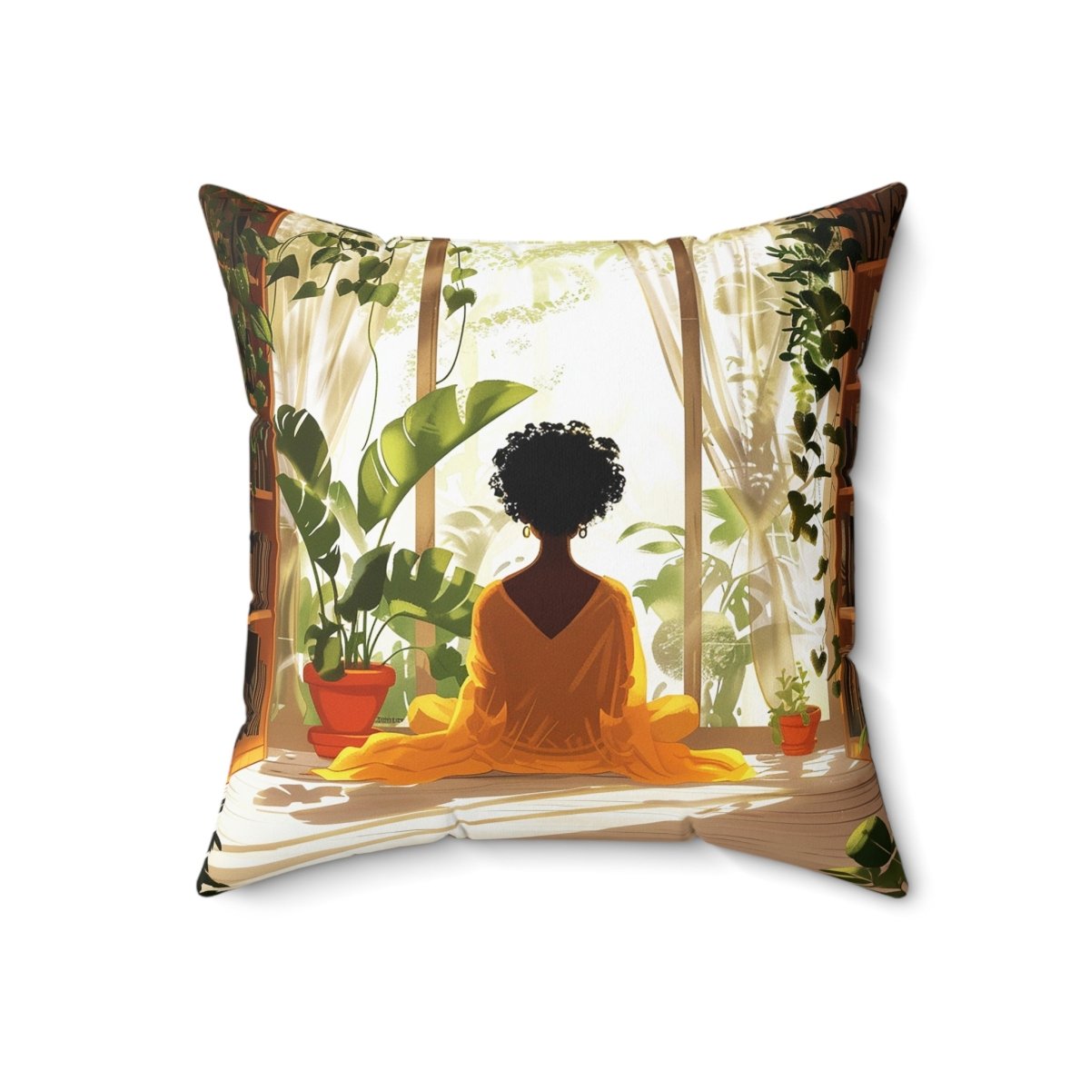 Afro Plants Window Throw Pillow - Afrocentric Art by The Trini Gee
