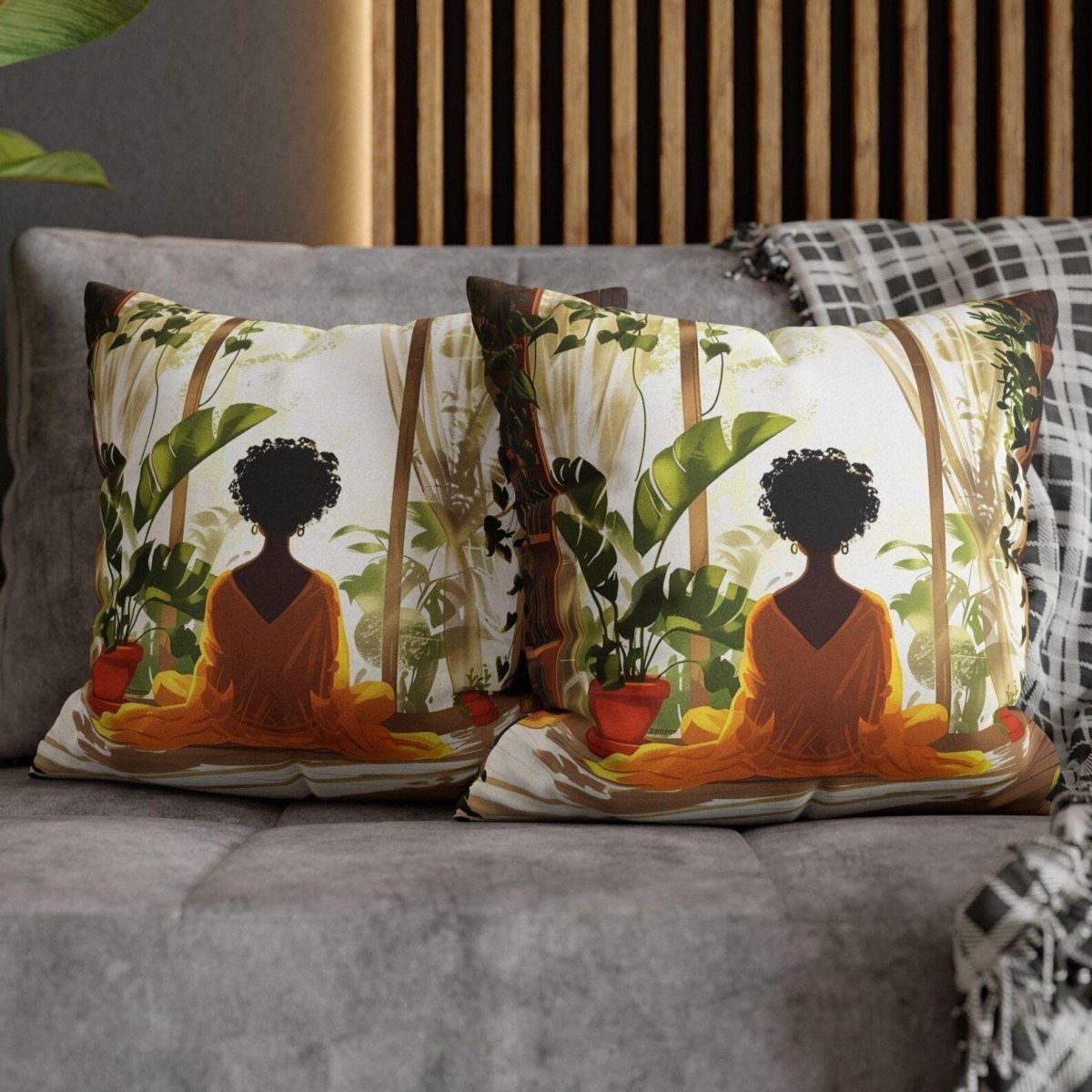 Afro Plants Window Throw Pillow - Afrocentric Art by The Trini Gee