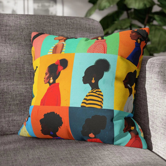Afro Puff Sisters Pillow - Afrocentric Art by The Trini Gee
