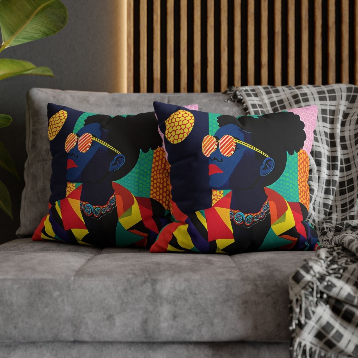 Afro Puffs Geometric Pillow - Afrocentric Art by The Trini Gee