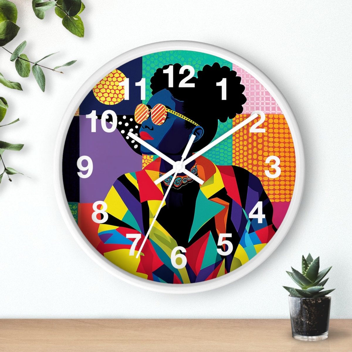 Afro Puffs Geometric Wall Clock - Afrocentric Art by The Trini Gee