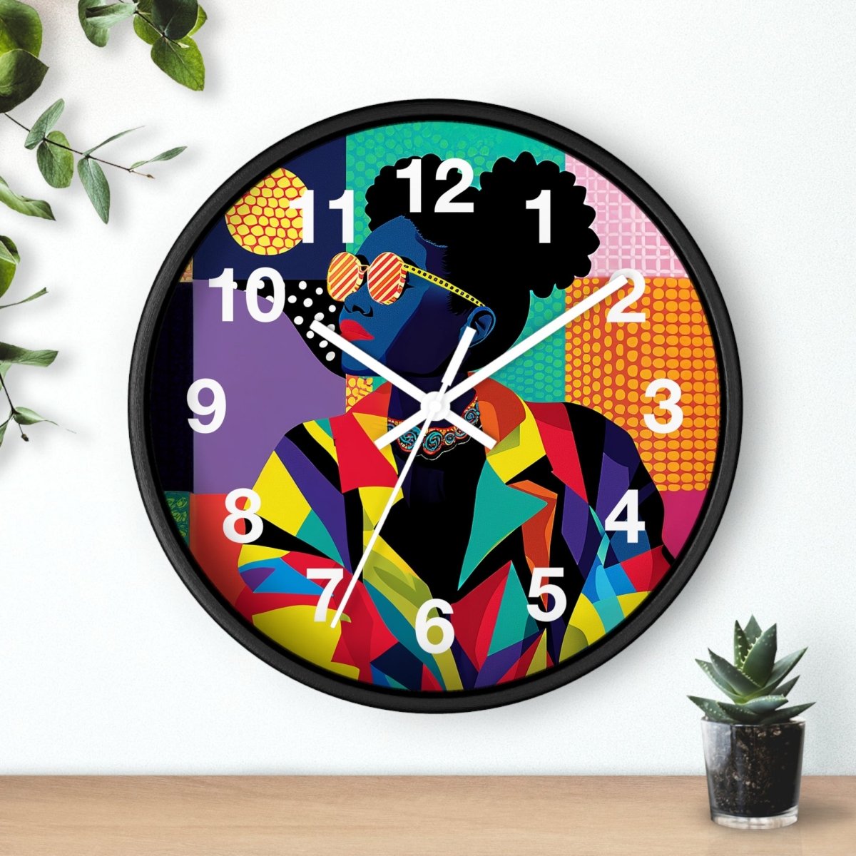Afro Puffs Geometric Wall Clock - Afrocentric Art by The Trini Gee