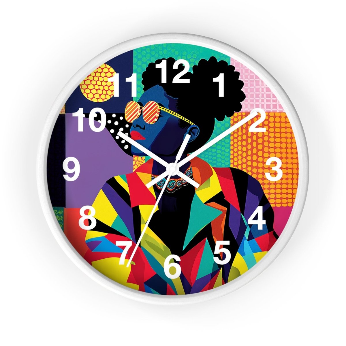 Afro Puffs Geometric Wall Clock - Afrocentric Art by The Trini Gee