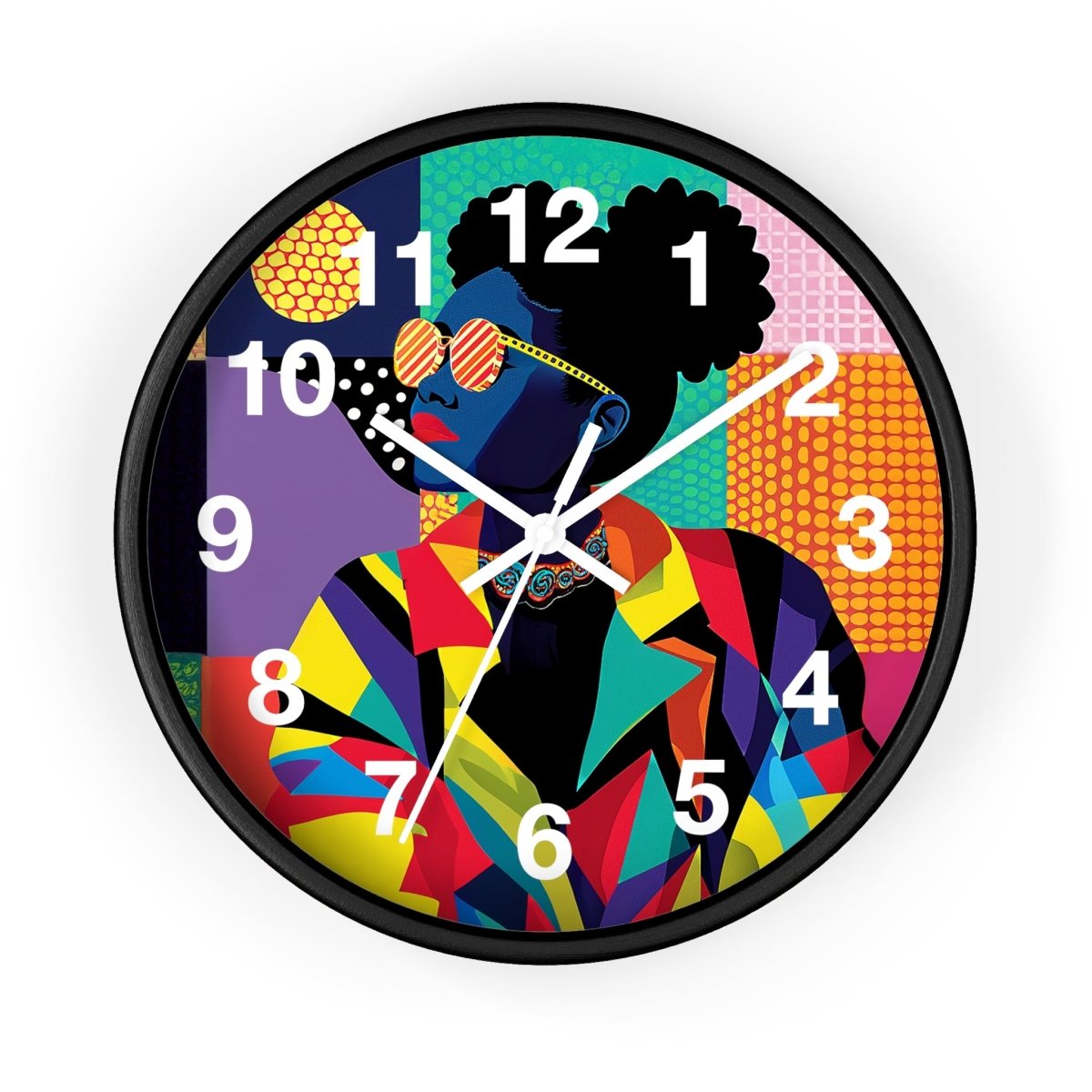 Afro Puffs Geometric Wall Clock - Afrocentric Art by The Trini Gee