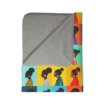Afro Puffs Sherpa Blanket - Afrocentric Art by The Trini Gee