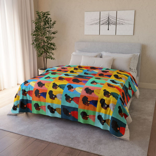 Afro Puffs Sherpa Blanket - Afrocentric Art by The Trini Gee