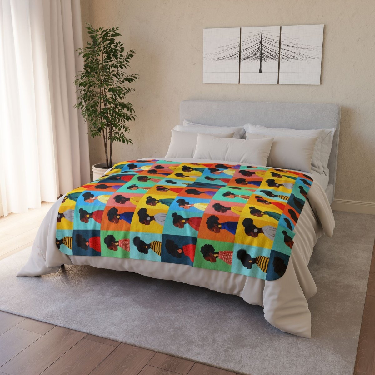 Afro Puffs Sherpa Blanket - Afrocentric Art by The Trini Gee