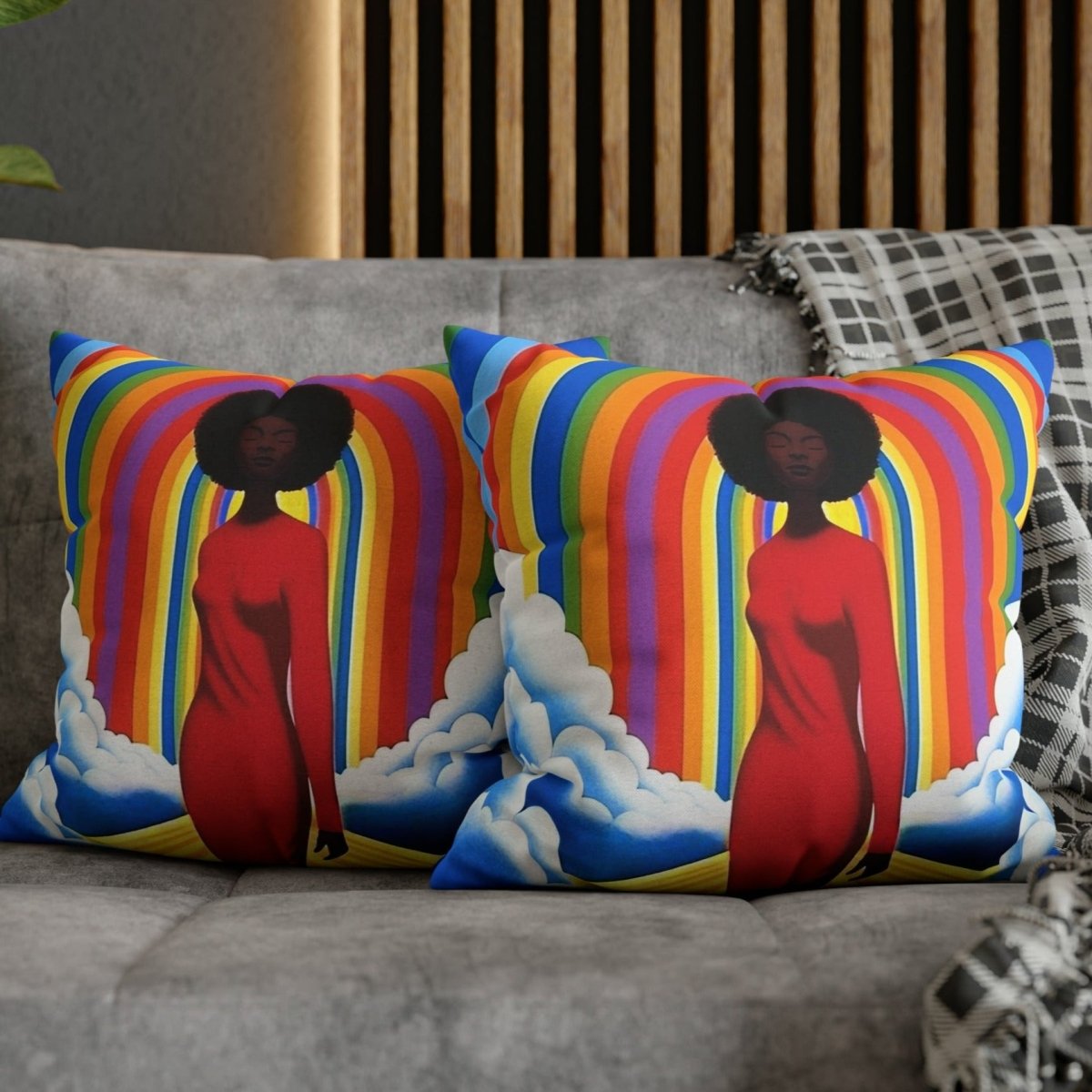 Afro Rainbow Pillow - Afrocentric Art by The Trini Gee