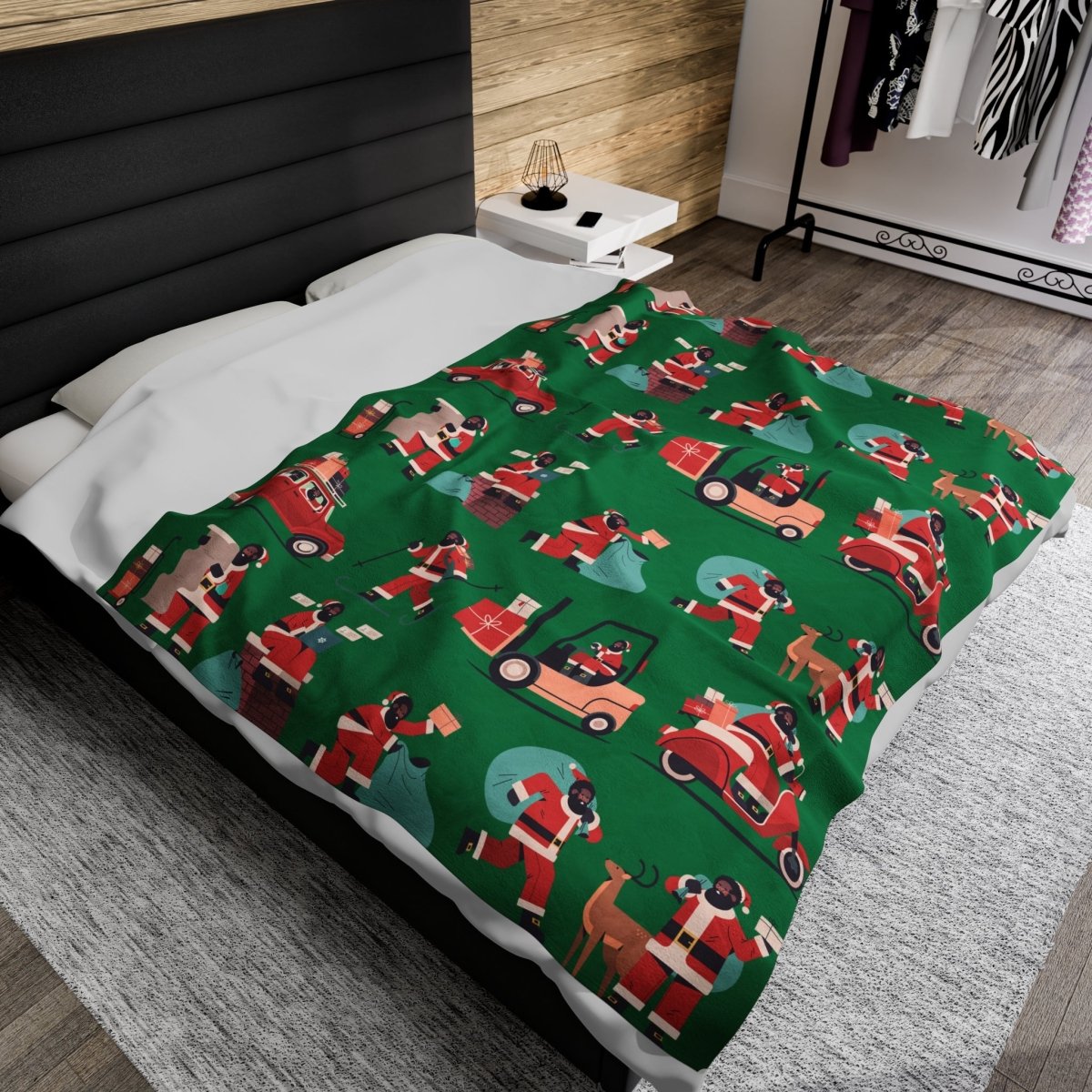 Afro Santa Throw Blanket - Afrocentric Art by The Trini Gee