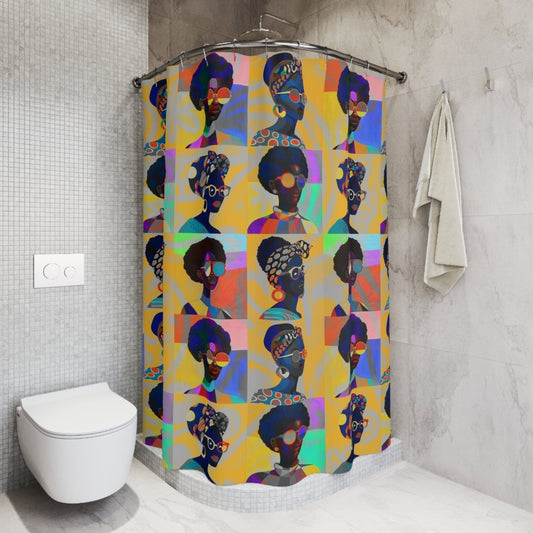 Afro Squares Shower Curtain - Afrocentric Art by The Trini Gee