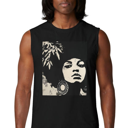 Afro Stencil Muscle Tank - Afrocentric Art by The Trini Gee