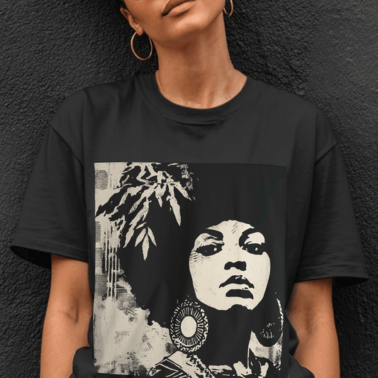 Afro Stencil Portrait Shirt - Afrocentric Art by The Trini Gee
