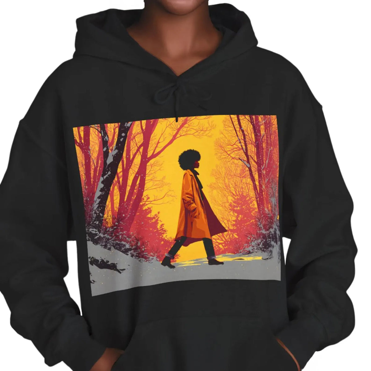 Afro Winter Walk Hoodie - Afrocentric Art by The Trini Gee