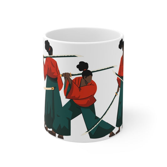 Afro Woman Samurai Mug - Afrocentric Art by The Trini Gee