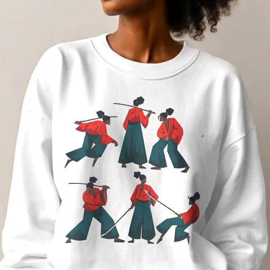 Afro Woman Samurai Sweatshirt - Afrocentric Art by The Trini Gee
