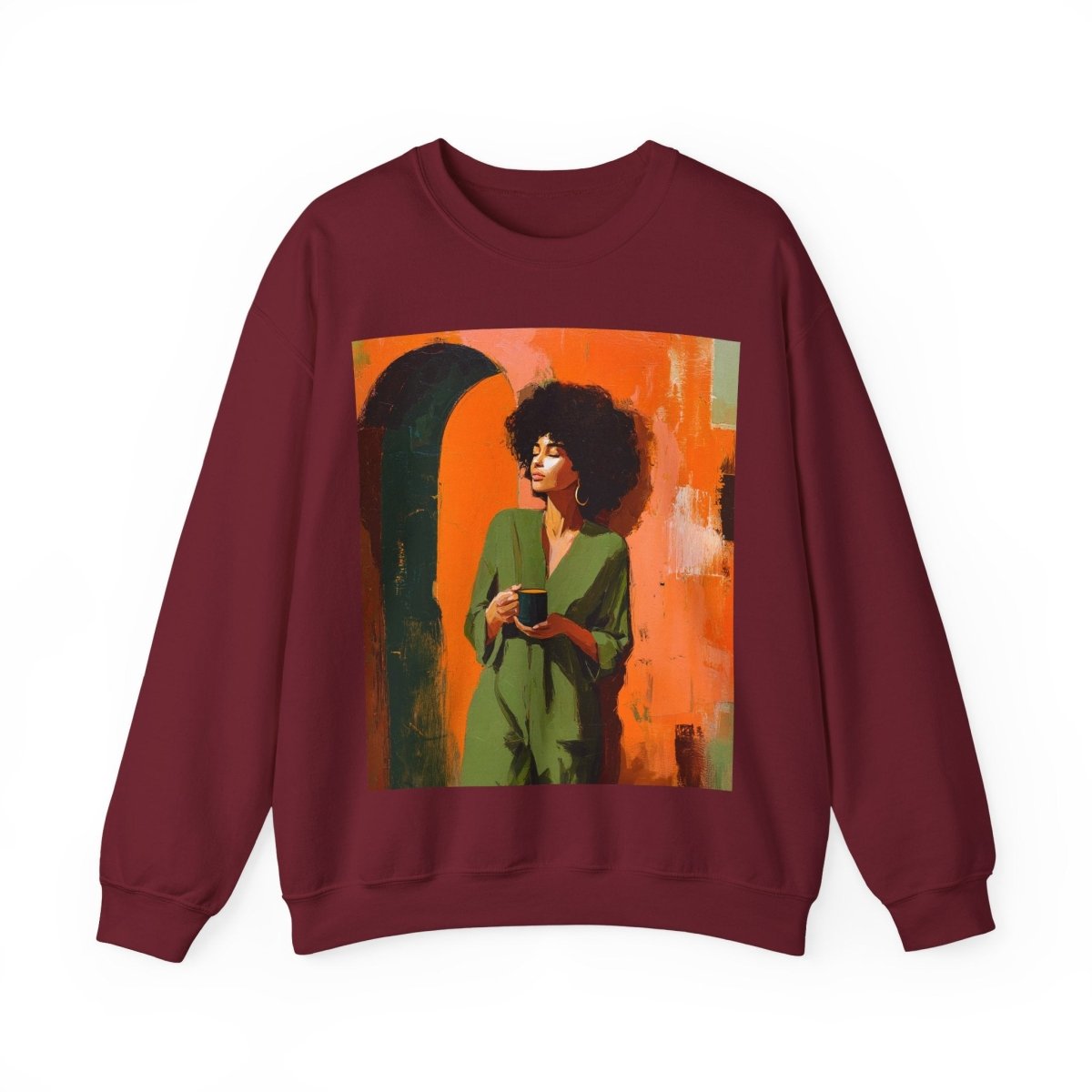 Afro Woman Tea Sweatshirt - Afrocentric Art by The Trini Gee