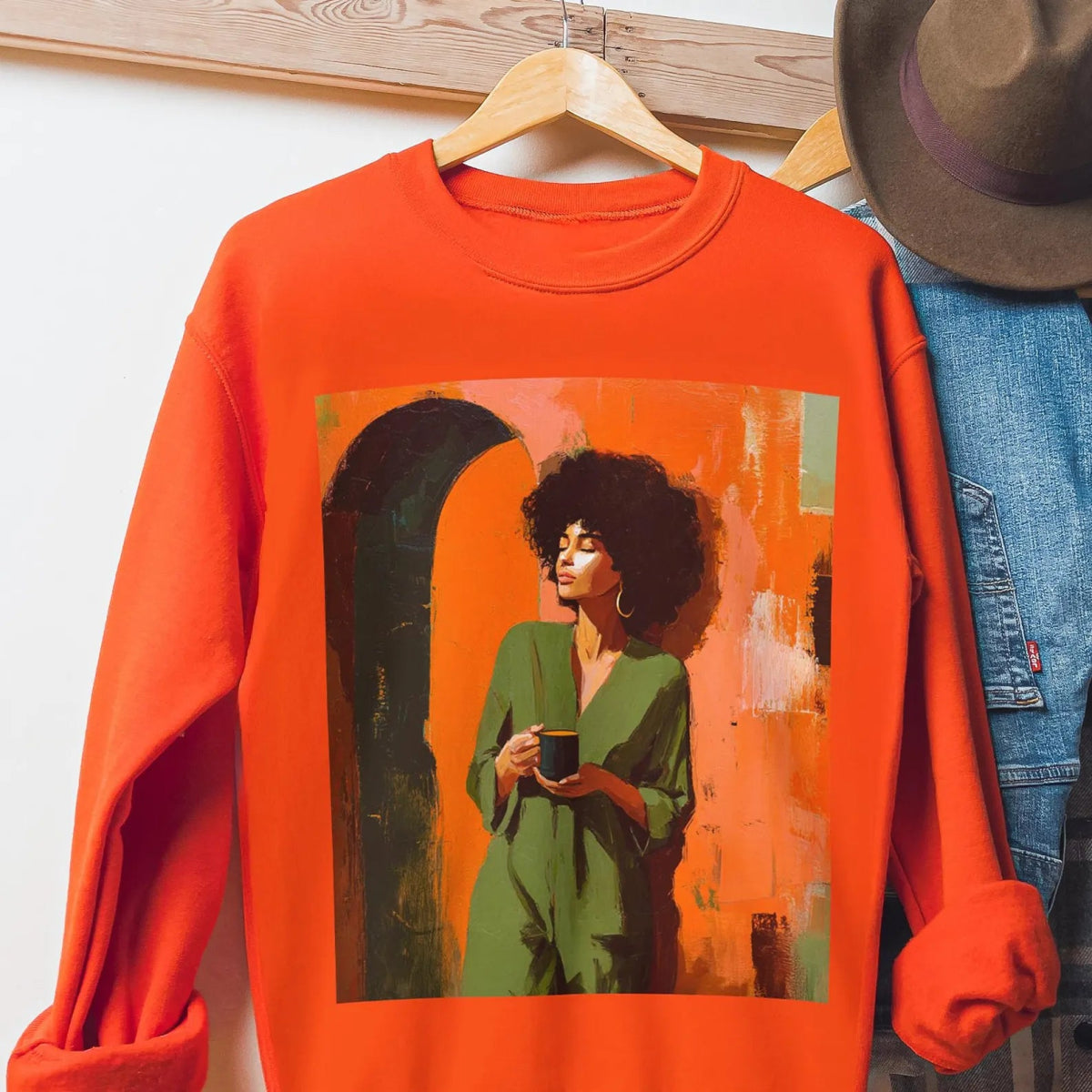 Afro Woman Tea Sweatshirt - Afrocentric Art by The Trini Gee