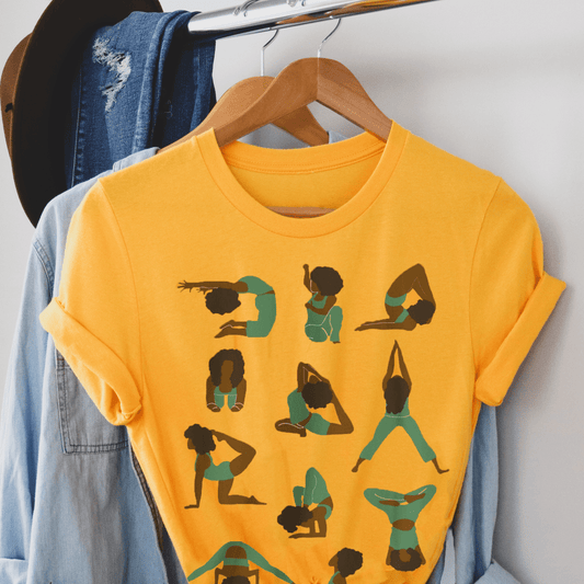 Afro Yoga Poses Shirt - Afrocentric Art by The Trini Gee