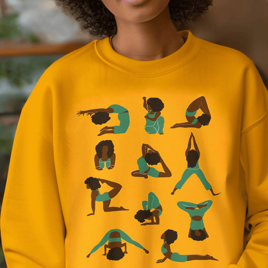 Afro Yoga Poses Sweatshirt - Afrocentric Art by The Trini Gee