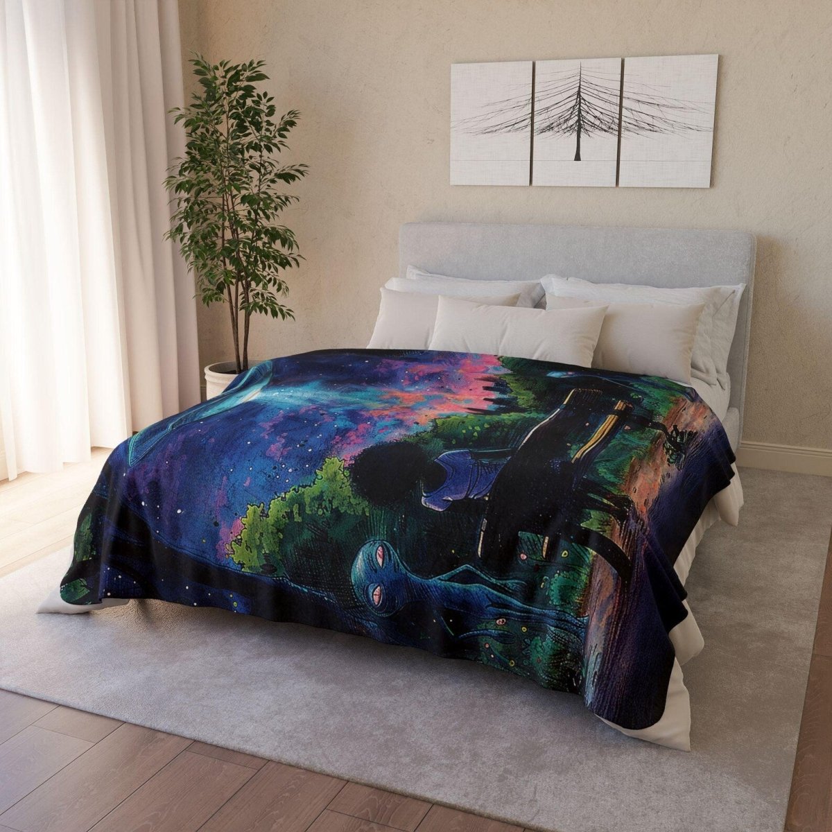 Alien Arrivals Sherpa Throw Blanket - Afrocentric Art by The Trini Gee