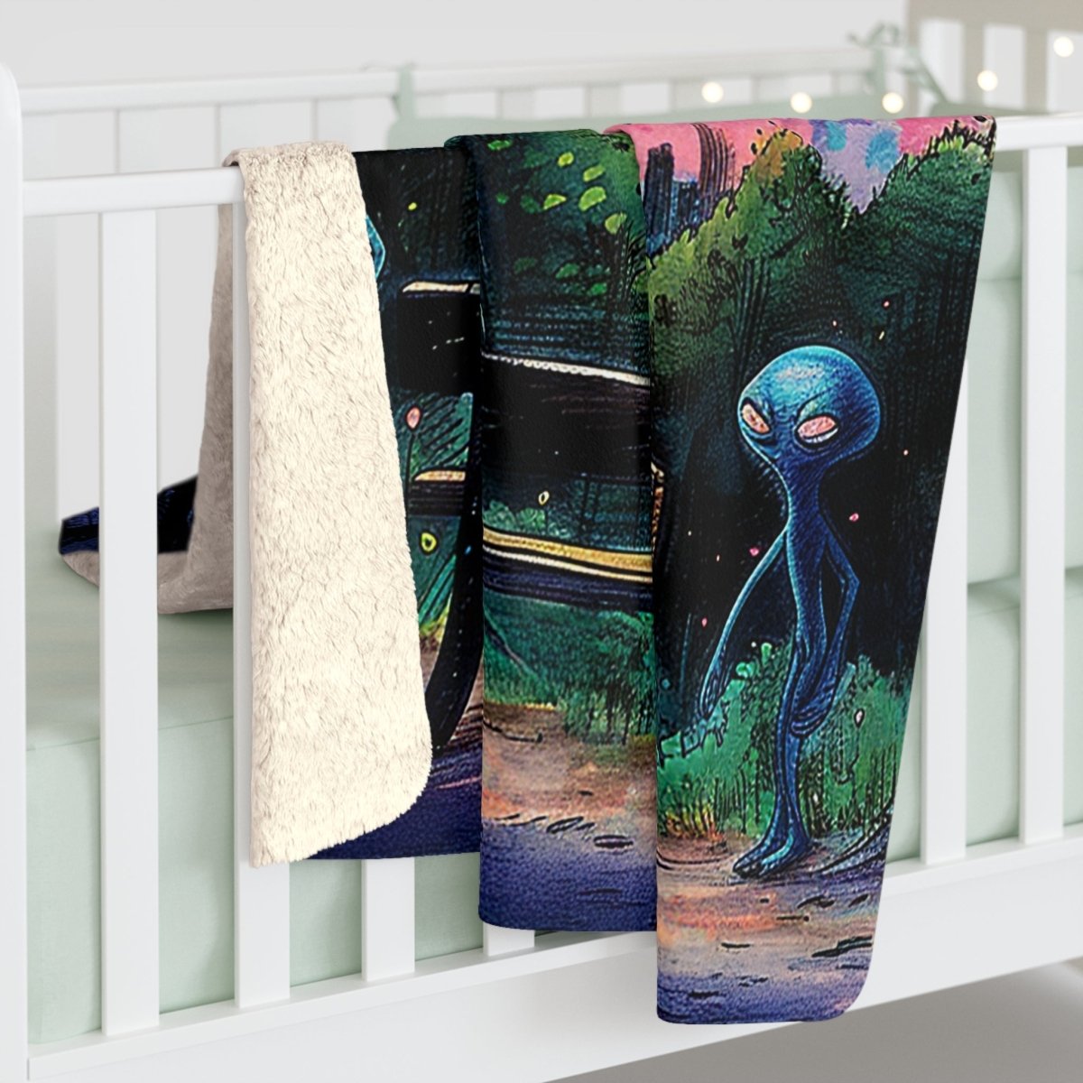 Alien Arrivals Sherpa Throw Blanket - Afrocentric Art by The Trini Gee
