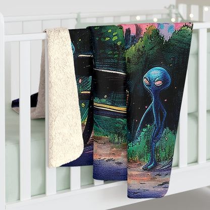 Alien Arrivals Sherpa Throw Blanket - Afrocentric Art by The Trini Gee