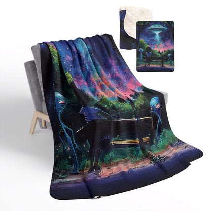 Alien Arrivals Sherpa Throw Blanket - Afrocentric Art by The Trini Gee