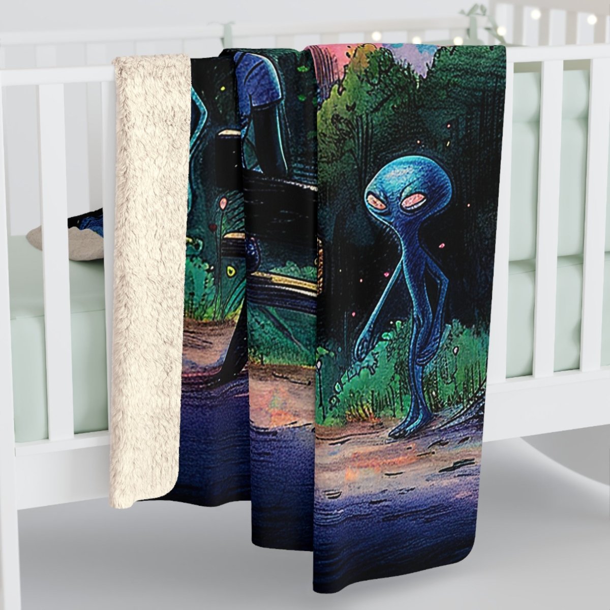 Alien Arrivals Sherpa Throw Blanket - Afrocentric Art by The Trini Gee