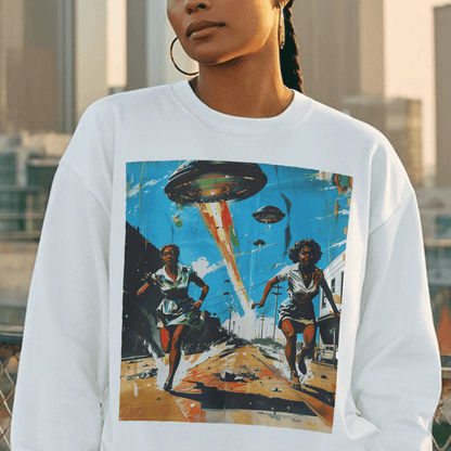 Alien UFO Run Sweatshirt - Afrocentric Art by The Trini Gee