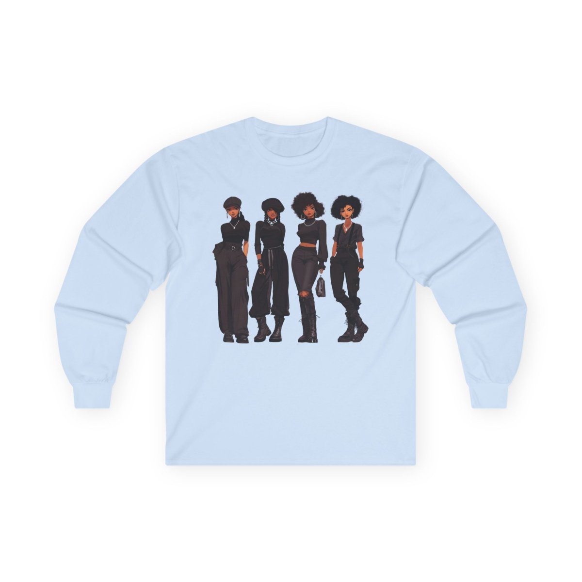 All Black Crew Long Sleeve Shirt - Afrocentric Art by The Trini Gee