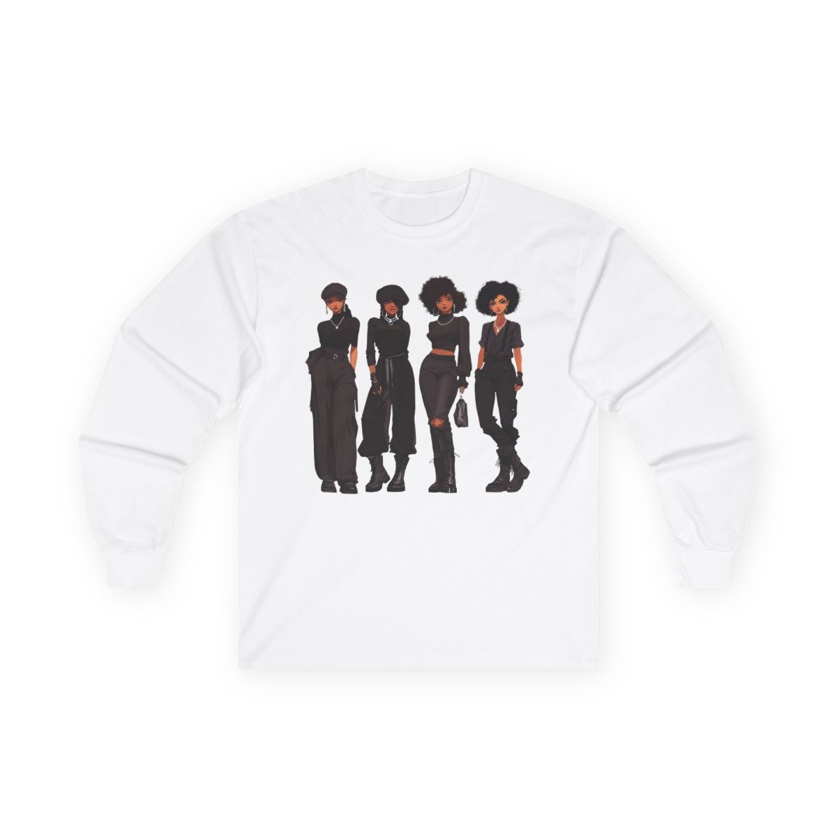 All Black Crew Long Sleeve Shirt - Afrocentric Art by The Trini Gee