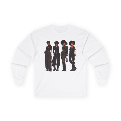 All Black Crew Long Sleeve Shirt - Afrocentric Art by The Trini Gee